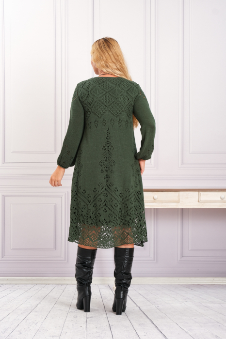 Rochie verde boho chic tricotata cu detaliu perforat [3]