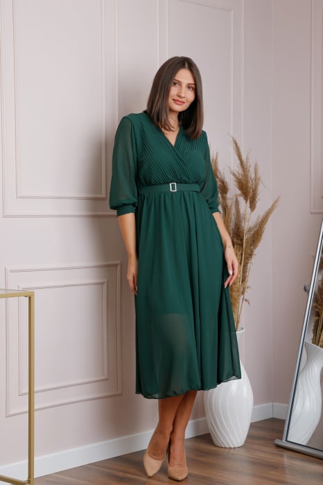 Rochie verde cu bust petrecut si curea in talie [4]