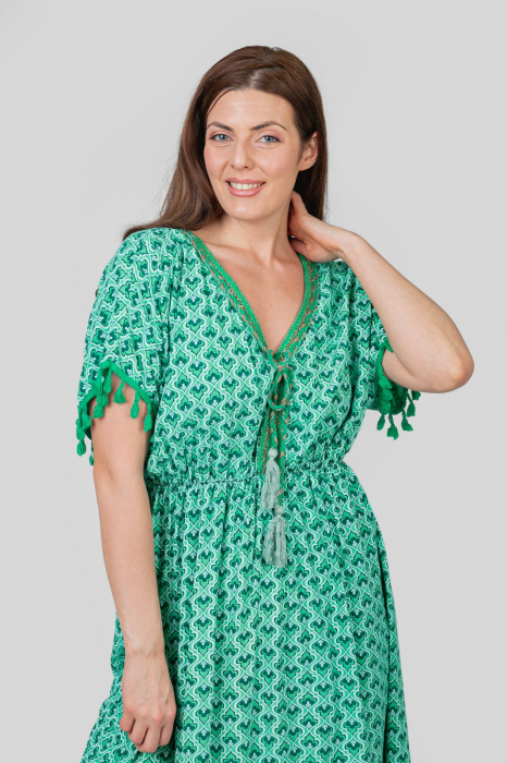 Rochie verde cu ciucuri si model mandala [2]