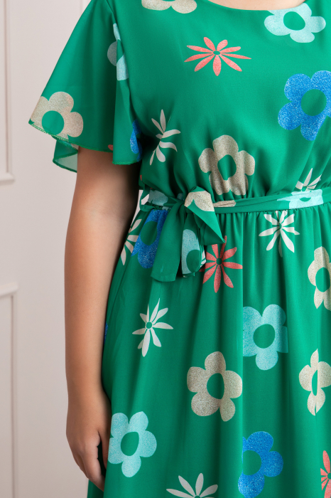 Rochie verde smarald cu imprimeu floral si maneci fluture [2]