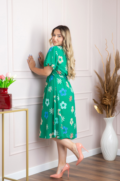 Rochie verde smarald cu imprimeu floral si maneci fluture [4]