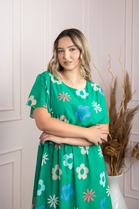 Rochie verde smarald cu imprimeu floral si maneci fluture [3]