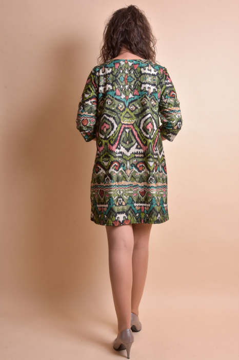 Rochie verde cu imprimeu multicolor si maneci trei sferturi [6]