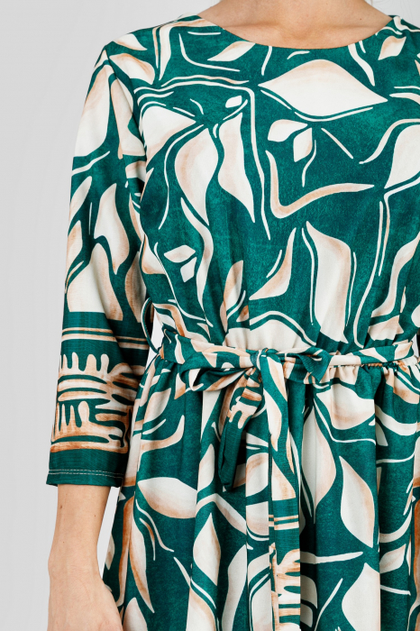 Rochie office verde cu imprimeuri crem si maneci trei sferturi [2]