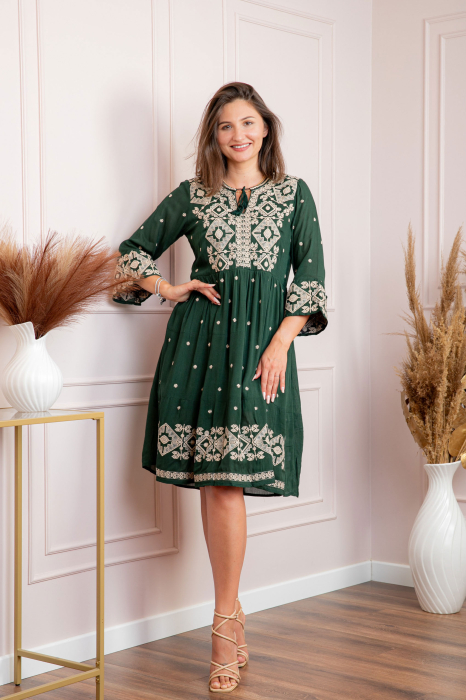 Rochie verde cu motiv geometric auriu Aida 02 [3]