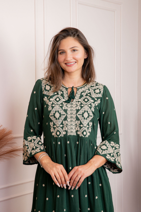 Rochie verde cu motiv geometric auriu Aida 02 [2]