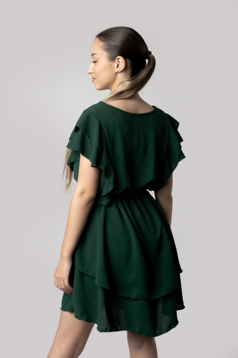 Rochie verde cu volane si centura in talie [3]