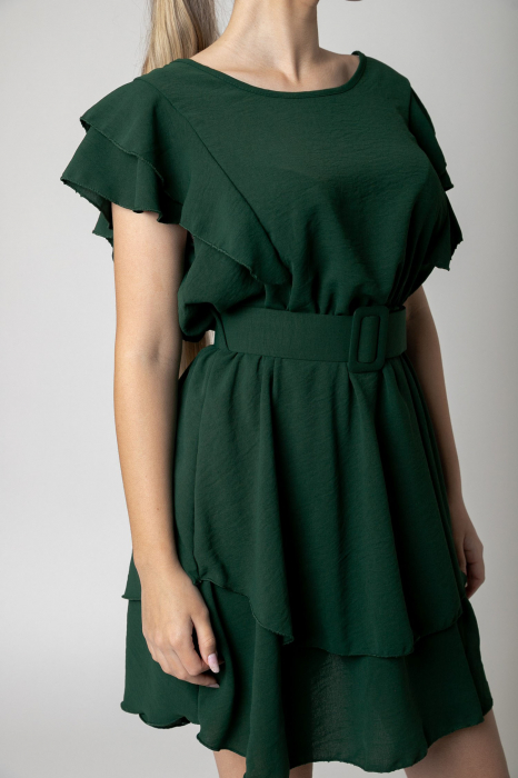 Rochie verde cu volane si centura in talie [2]