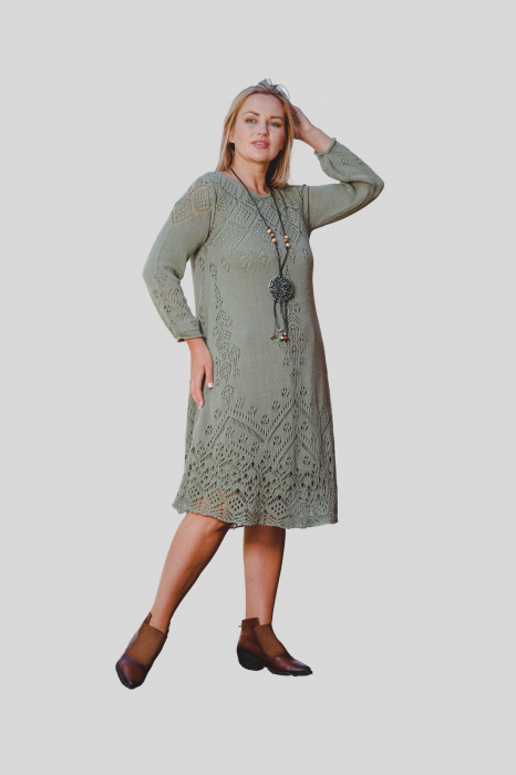 Rochie verde mint boho chic tricotata cu detaliu perforat [4]
