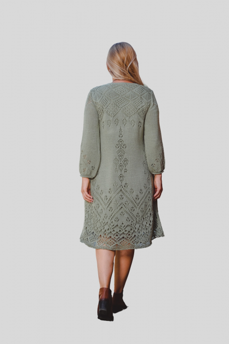 Rochie verde mint boho chic tricotata cu detaliu perforat [3]
