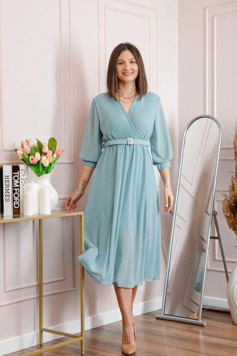 Rochie verde mint cu bust petrecut si curea in talie [3]