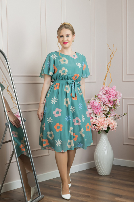 Rochie verde mint cu imprimeu floral si maneci fluture [4]