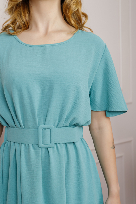 Rochie verde mint cu maneci scurte si centura in talie [2]