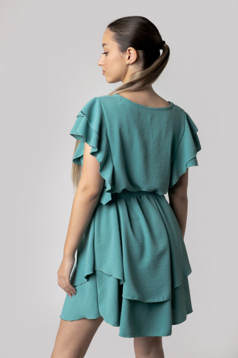 Rochie verde mint cu volane si centura in talie [3]
