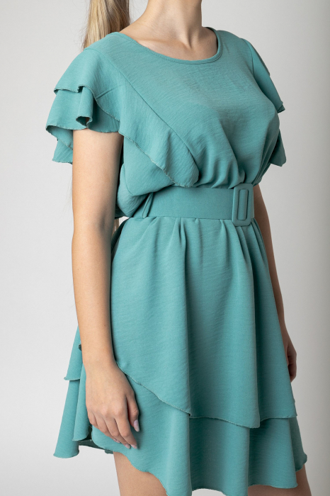 Rochie verde mint cu volane si centura in talie [2]