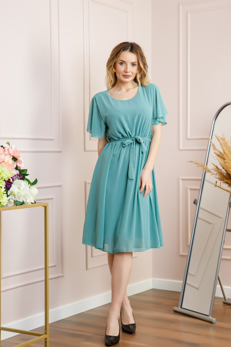 Rochie verde mint din voal cu cordon in talie [4]