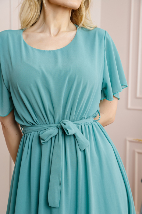 Rochie verde mint din voal cu cordon in talie [2]