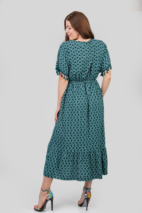 Rochie verde petrol cu ciucuri si model mandala [4]
