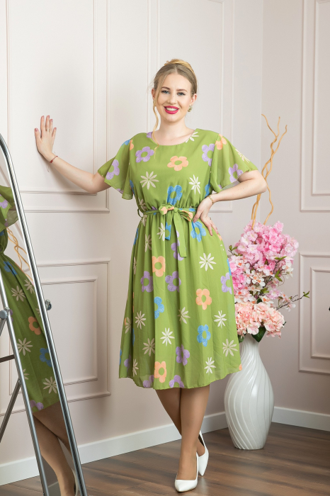 Rochie verde praz cu imprimeu floral si maneci fluture [4]