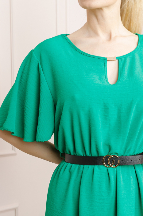 Rochie verde smarald clos cu curea in talie [2]