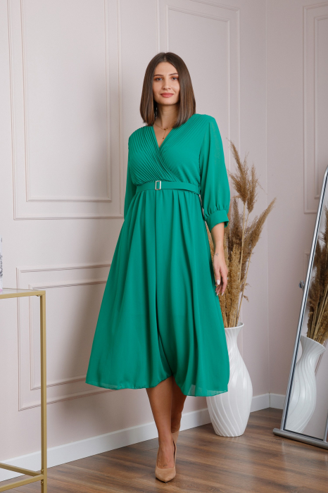 Rochie verde smarald cu bust petrecut si curea in talie [4]