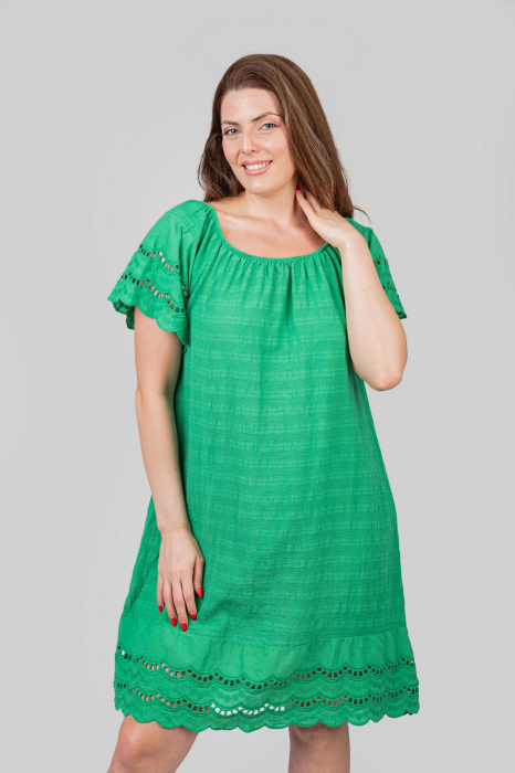 Rochie verde smarald cu detaliu perforat [2]
