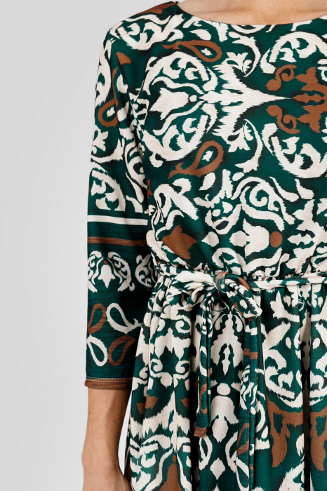 Rochie office verde smarald cu imprimeuri crem si maneci trei sferturi [2]