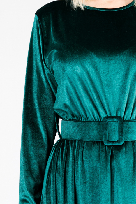 Rochie verde smarald din catifea cu centura in talie [2]