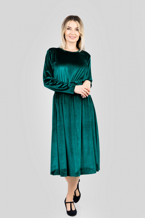 Rochie verde smarald din catifea cu centura in talie [4]