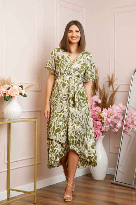 Rochie Victoria petrecuta cu croi asimetric - Kaki [4]
