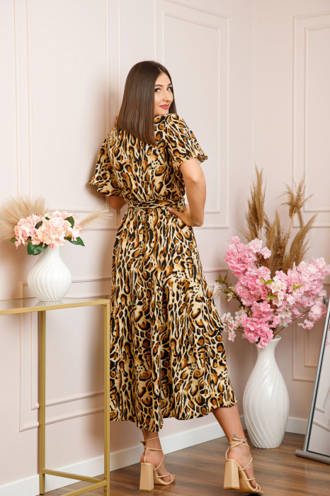 Rochie Victoria petrecuta cu croi asimetric - Leopard Amber [3]
