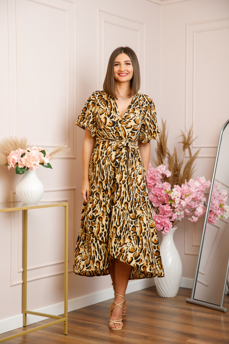 Rochie Victoria petrecuta cu croi asimetric - Leopard Amber [4]