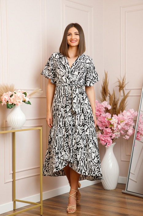 Rochie Victoria petrecuta cu croi asimetric - Leopard Snow [4]
