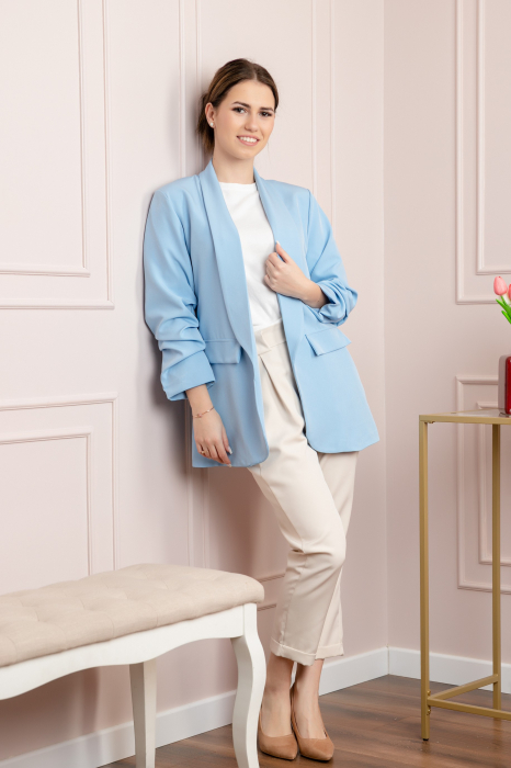 Sacou bleu cu maneci incretite [4]