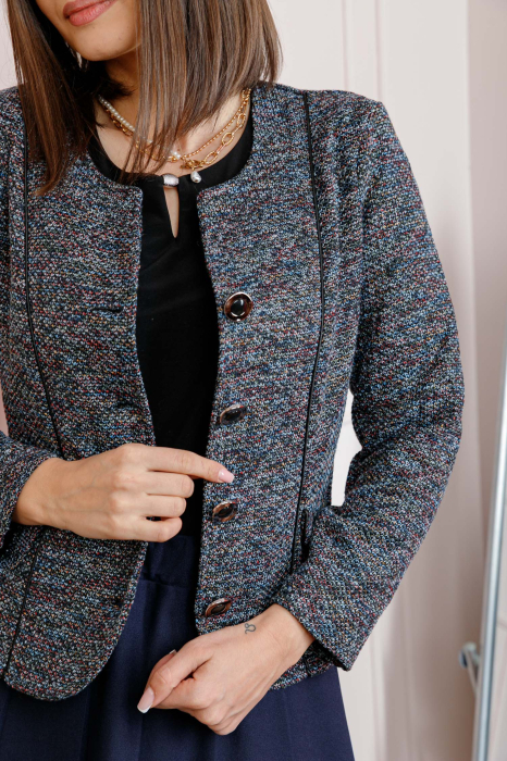 Sacou dama Audrey din material boucle bleumarin cu nasturi decorativi [2]