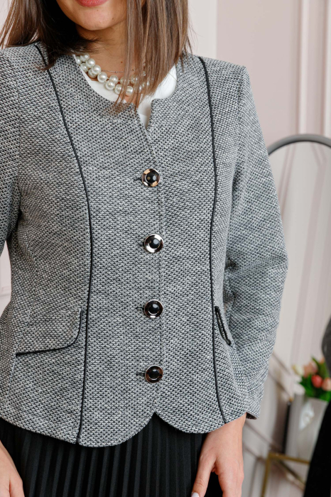 Sacou dama Audrey din material boucle gri cu nasturi decorativi [2]