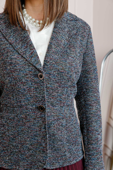 Sacou dama Dorothy din tweed bleumarin multicolor cu nasturi decorativi [2]