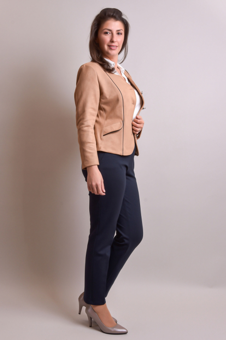 Sacou office camel cu decolteu rotund [6]
