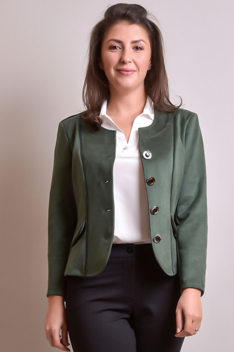 Sacou office verde cu decolteu rotund [3]