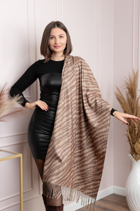 Sal dama animal print leopard bej-maro cu franjuri Charlene [2]