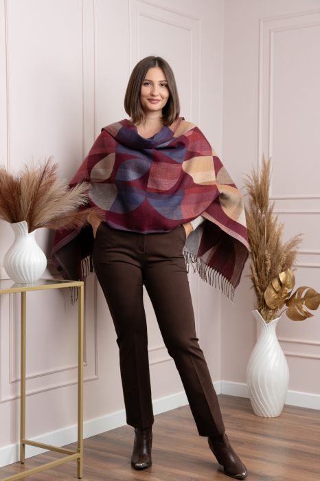 Sal dama bordo cu imprimeu geometric si franjuri Carly [4]