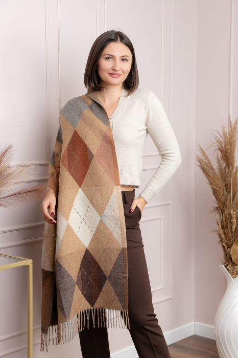 Sal dama camel cu imprimeu geometric in romburi Allie [2]