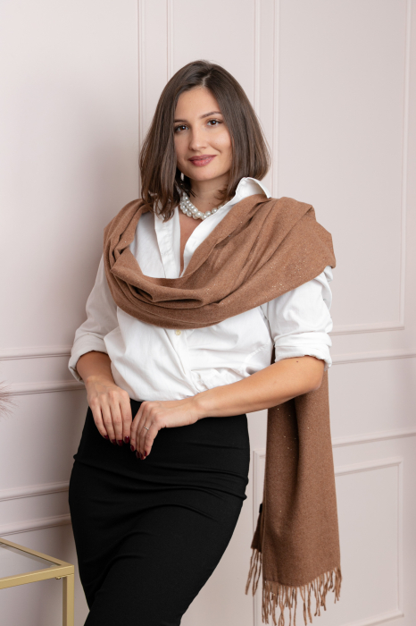 Sal dama camel cu sclipici fin si franjuri Crystal [2]