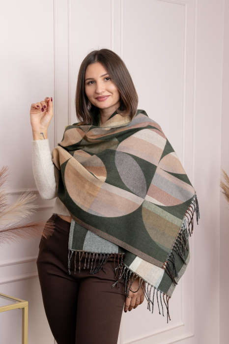 Sal dama verde cu imprimeu geometric si franjuri Carly [2]