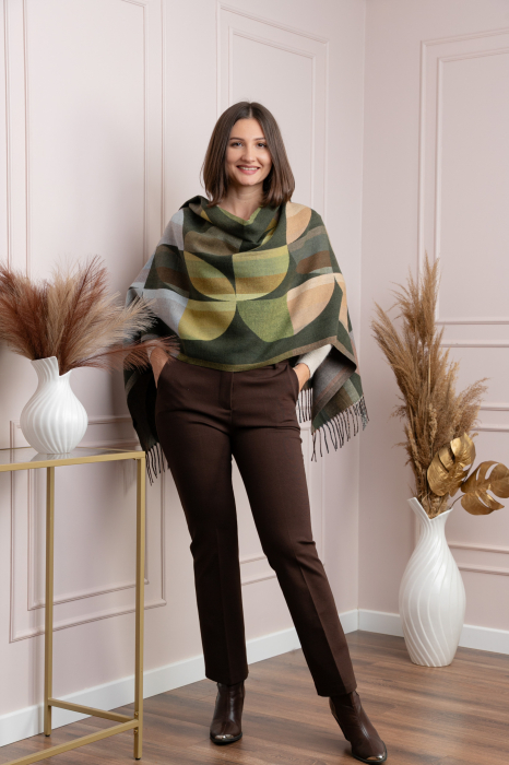 Sal dama verde cu imprimeu geometric si franjuri Carly [4]