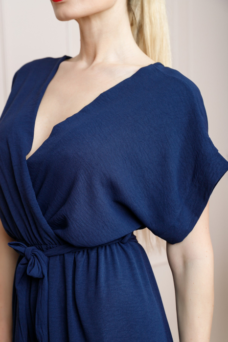 Salopeta bleumarin cu maneci scurte si cordon in talie [2]