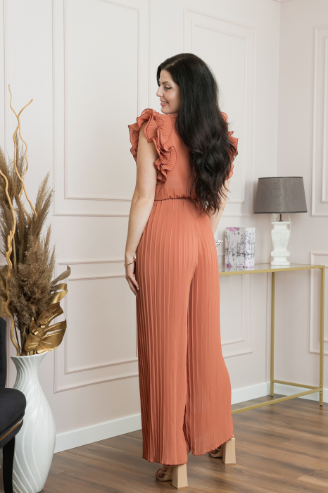 Salopeta plisata coniac cu volane si cordon in talie [3]