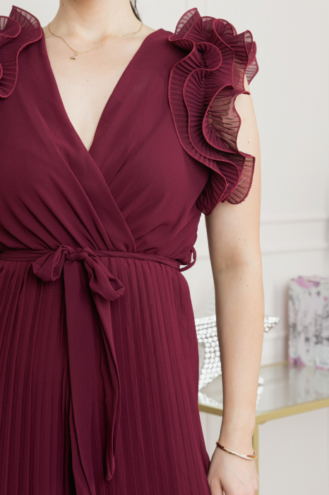 Salopeta plisata grena cu volane si cordon in talie [2]