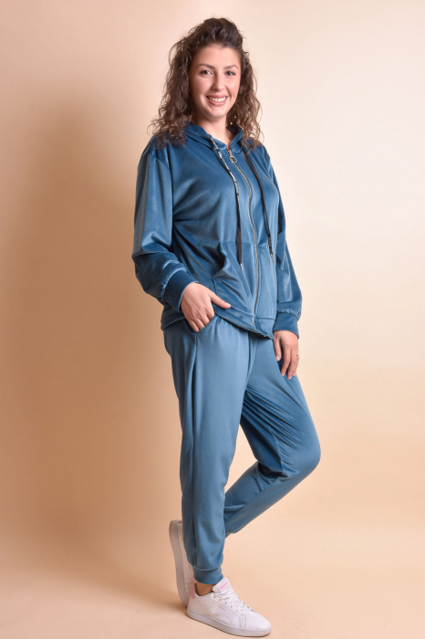 Trening oversized albastru din catifea [3]