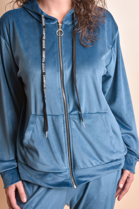 Trening oversized albastru din catifea [2]